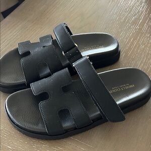 Project Cloud Memory Black Leather Slide Sandals